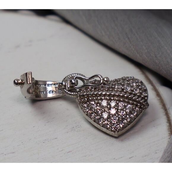 Judith Ripka Sterling Silver CZ Puffy Heart Pendant 7.3G / 1.1in - Picture 3 of 5